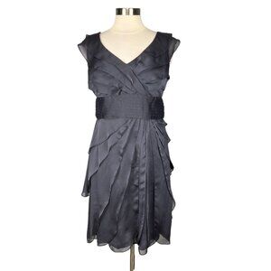 Adrianna Papell Womens Petite Gray Tiered Petal Chiffon Cocktail Dress size 10P